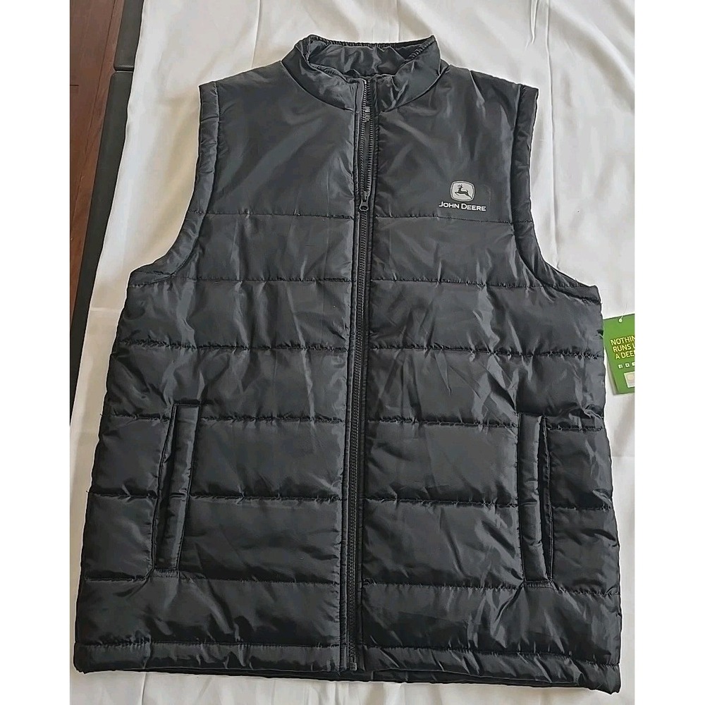 NWT John Deere Puffer Vest Reflective Logo Mens XL Black Tractor Quilted Country